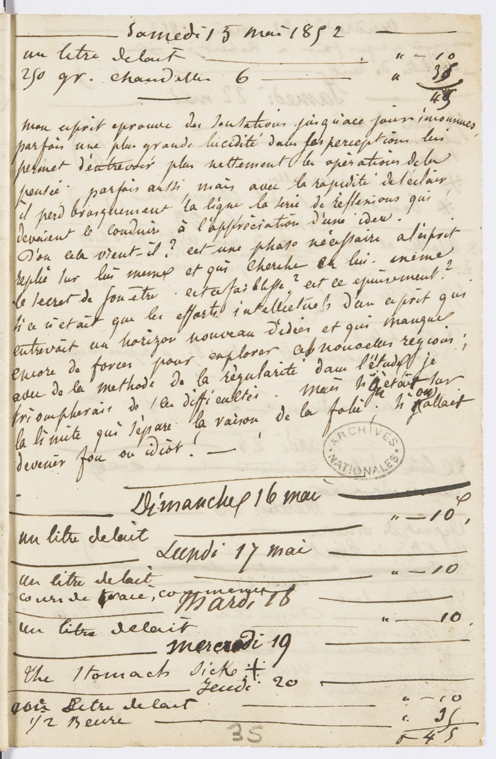 Archives nationales, 494AP/1, dossier 4 : carnet 1, page 35 : cliquer pour consulter l’image avec la visionneuse des Archives nationales