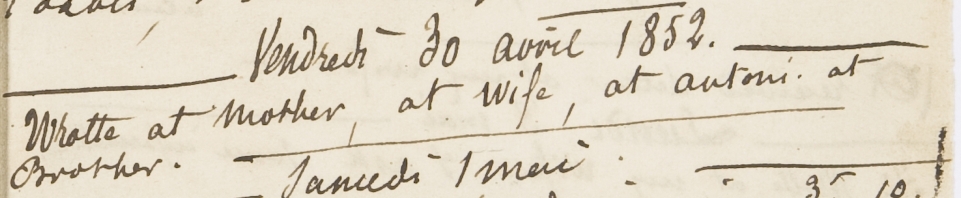 Exemple de traits de justification à la fin d’une phrase
                                            (trait horizontal après le mot « brother » carnet 1, page 31)