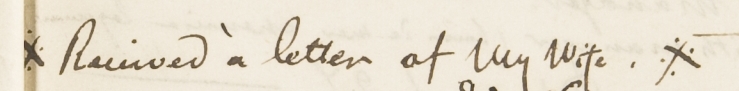 Exemple de croix pointée marquant la correspondance écrite ou reçue 
                                            (carnet 1, page 45, 14 - 18 juin 1852)
                                        